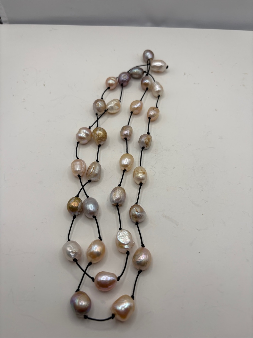 36 inchPearl Station Necklace Genuine Tin Cup Baroque Fresh Water (Pastel color)